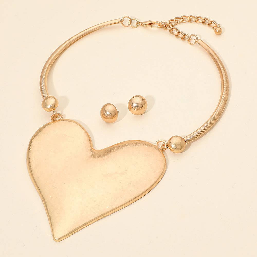 Bold Heart Plate Accent Statement Necklace