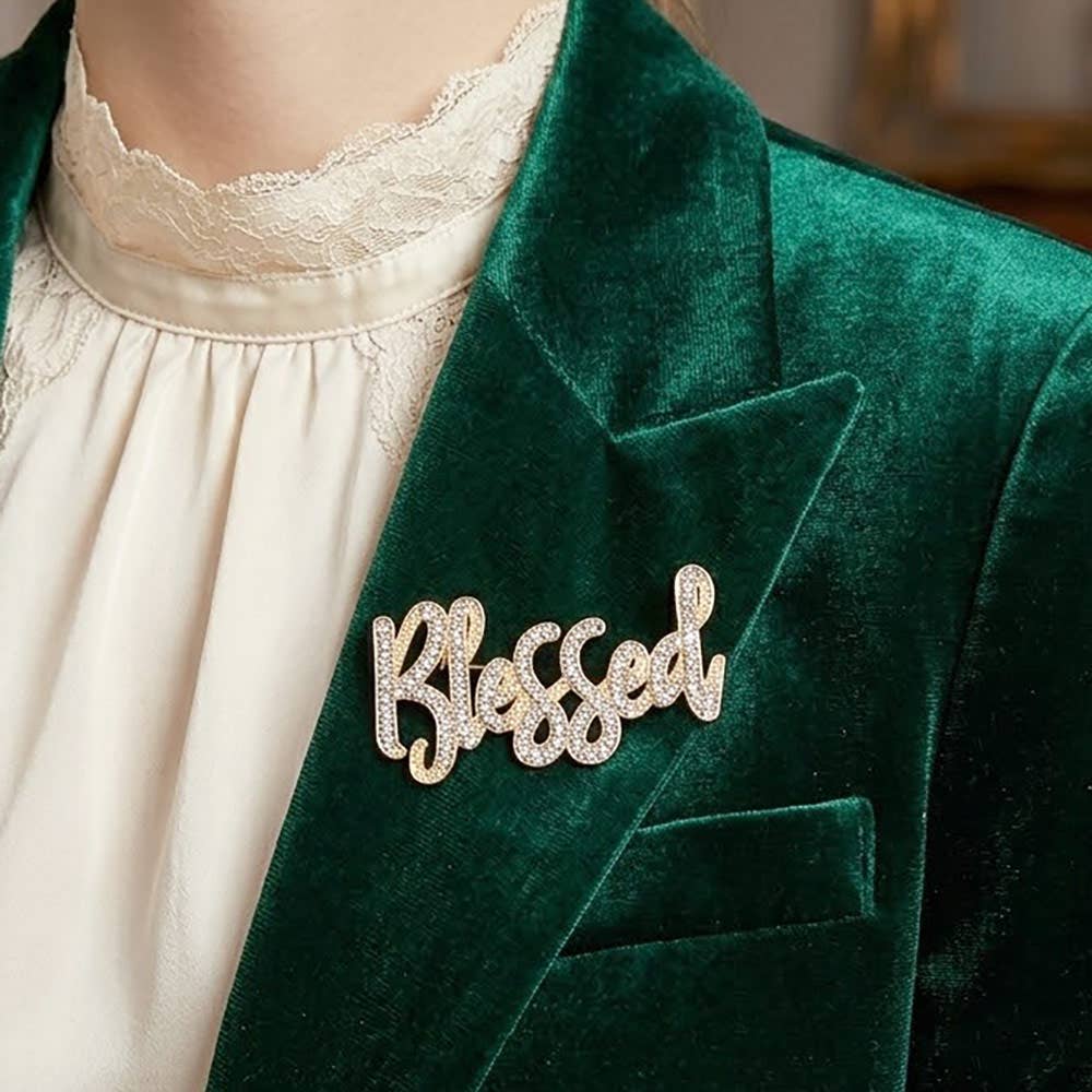 Rhinestone Pave BLESSED Pin Brooch