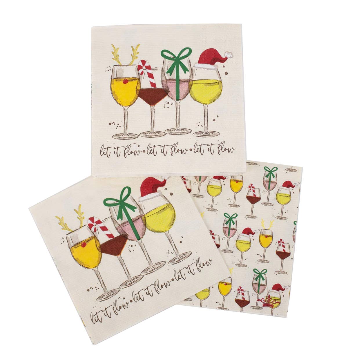 Let It Flow Cocktail Napkins   Soft White/Multi   5x5