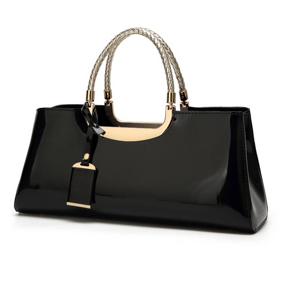 FASHIONABLE EVENING GLOSSY PATENT LEATHER TOTE
