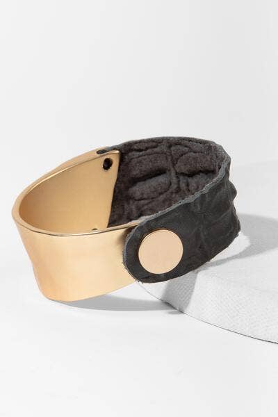 Wild Ways Metal Leather Bracelet: Black &amp; Gold