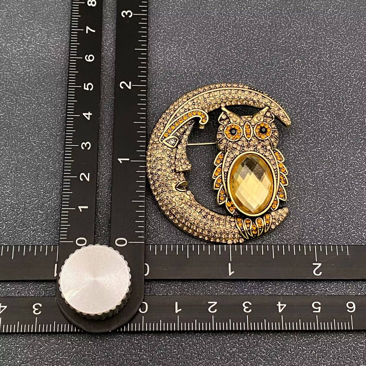 Sparkling Rhinestone Moon &amp; Galss Owl Brooch