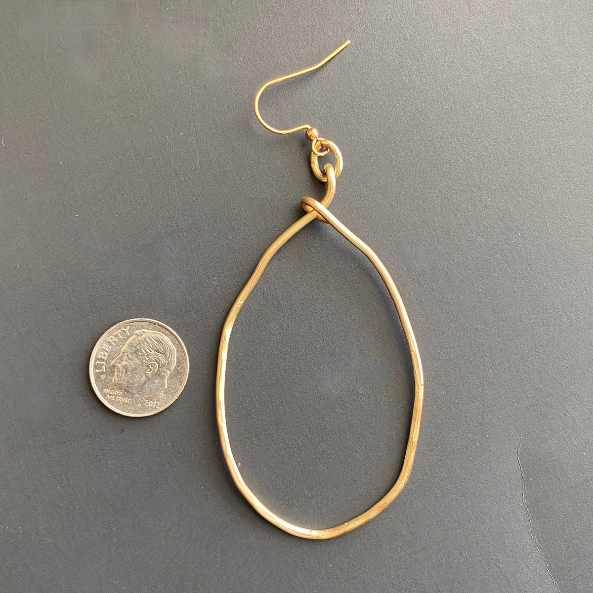 Large Gold  Hammered Wavy Oval Hoop Earrings: Silver Wire
