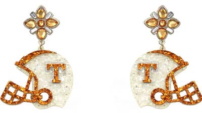 Orange and White Glitter Football Helmet 2" Gameday Earring