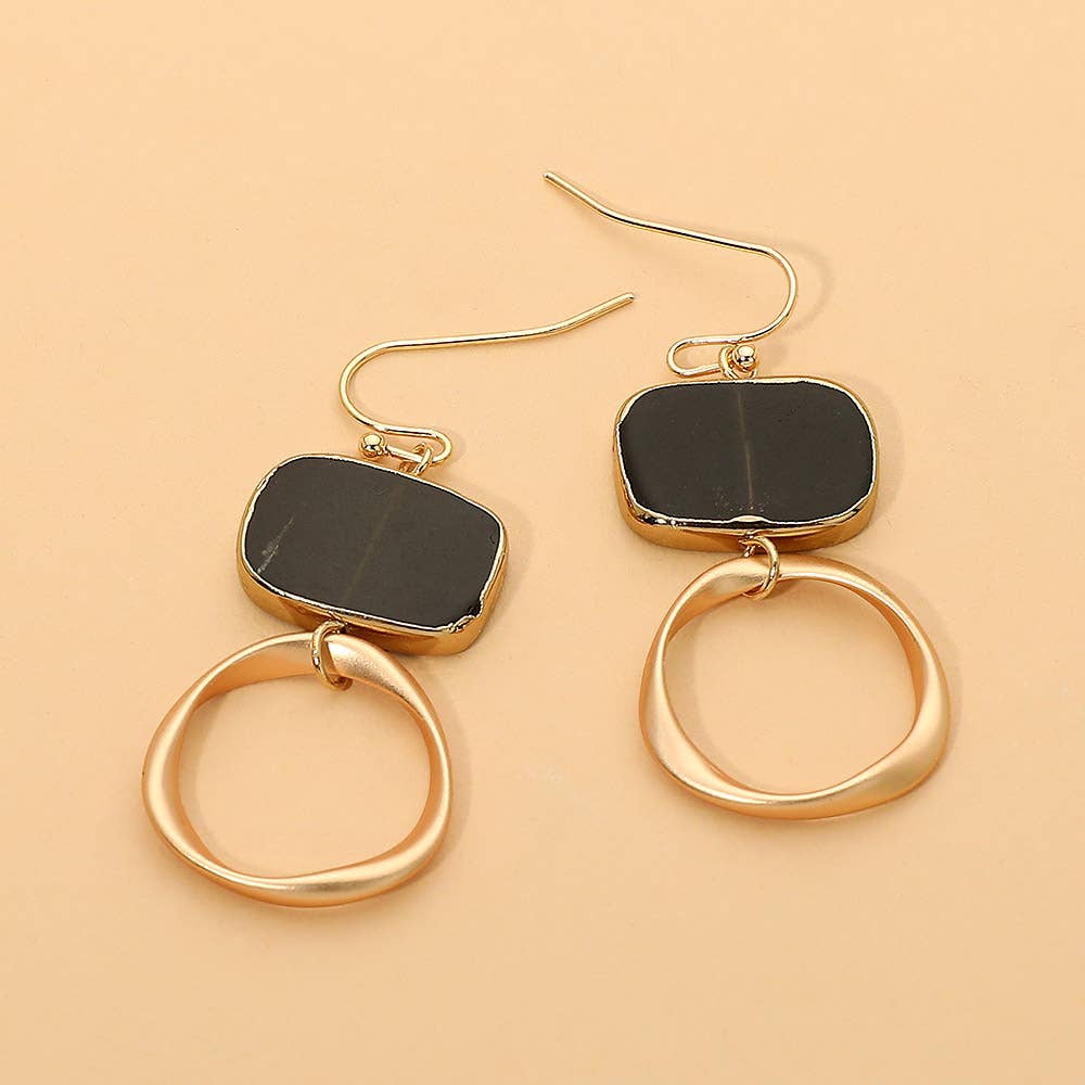 Natural Stone Geometric Ring Drop Earrings