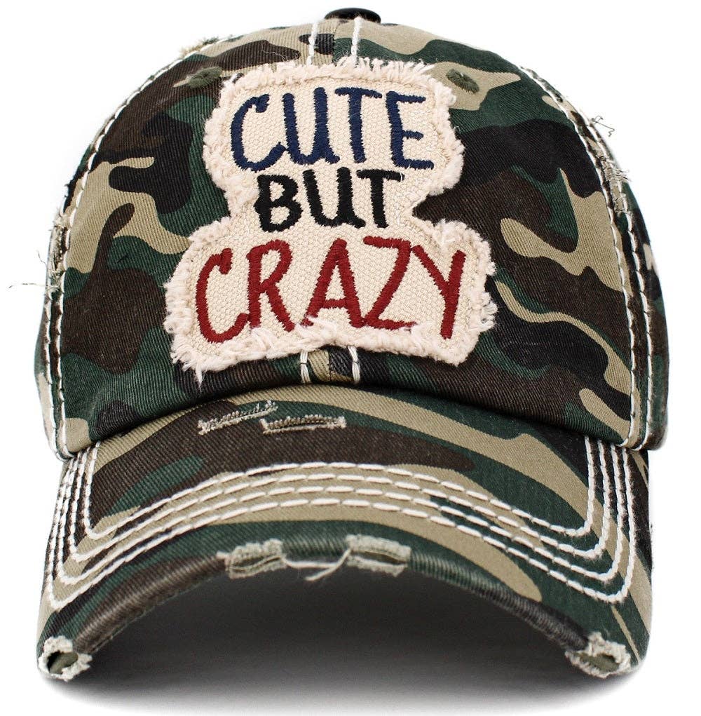 ''CUTE BUT CRAZY" Distressed Cotton Cap