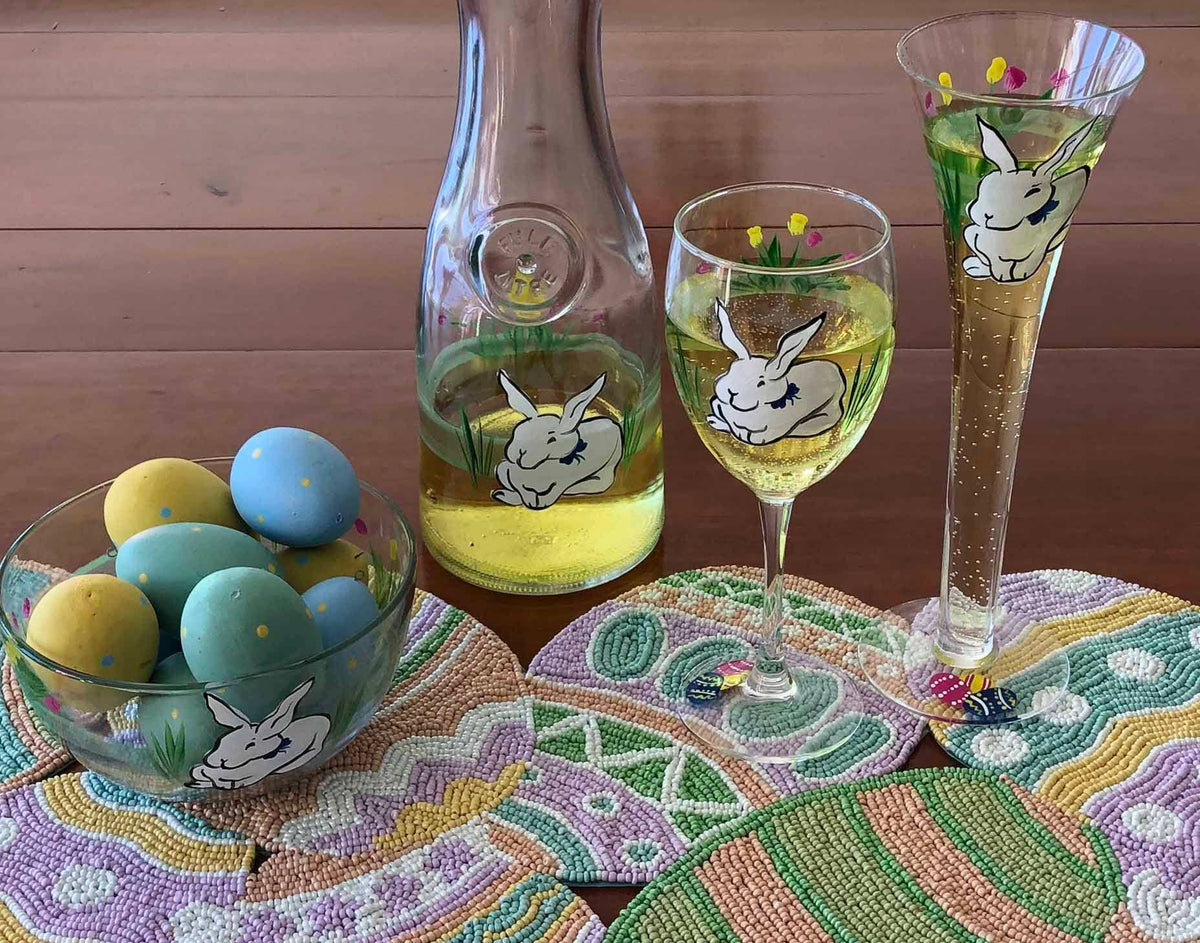Bunny &amp; Tulips Hollow Flute and Wine Glasses