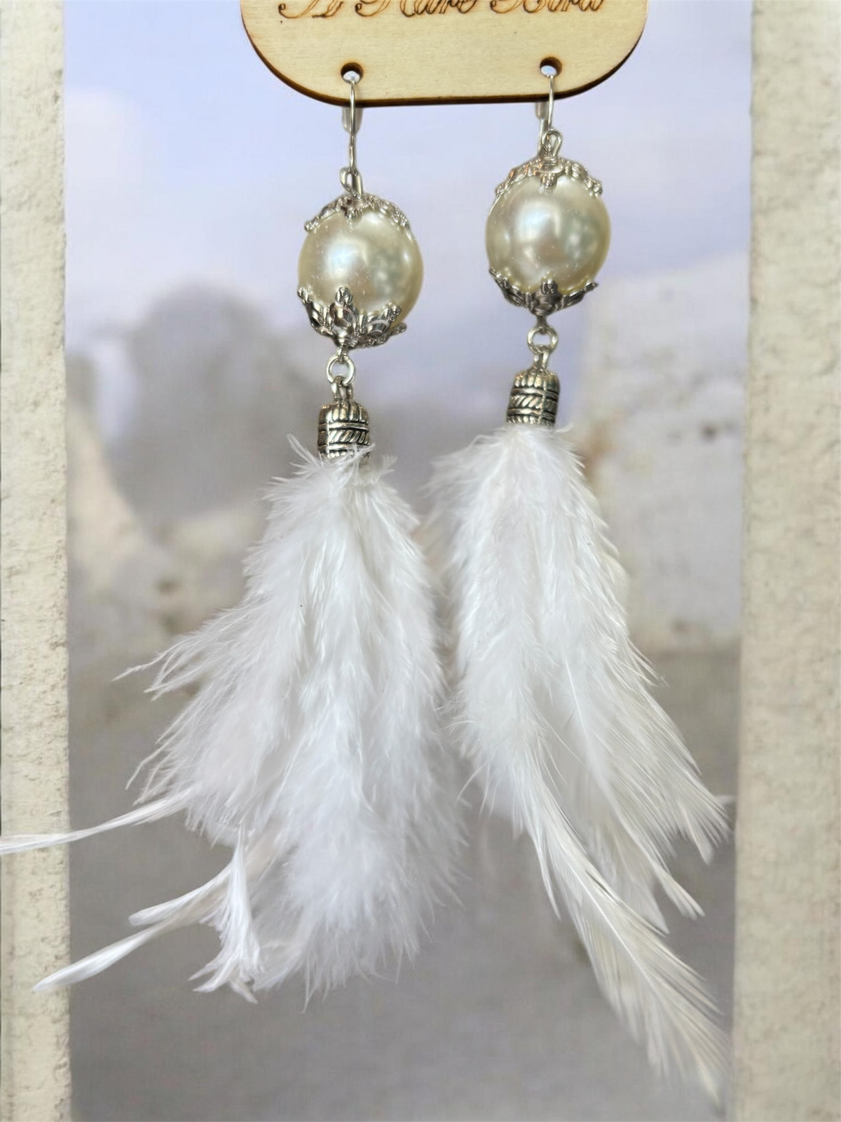 Snowy Pearl Feather Earrings
