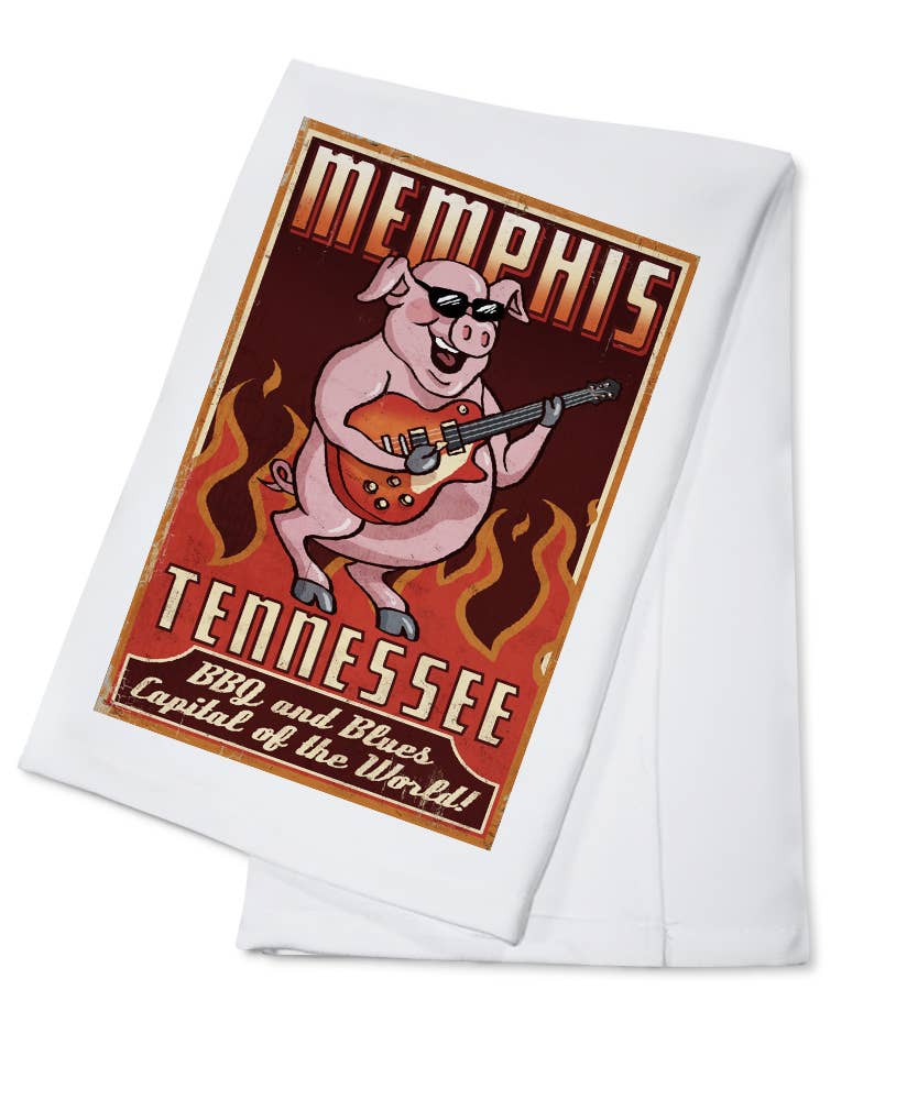 ORGANIC TEA TOWEL Memphis, Tennesseee, Guitar Pig