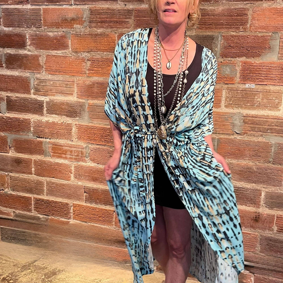 Summer Vibes Kimono Beach Cover Up - Blue Leopard