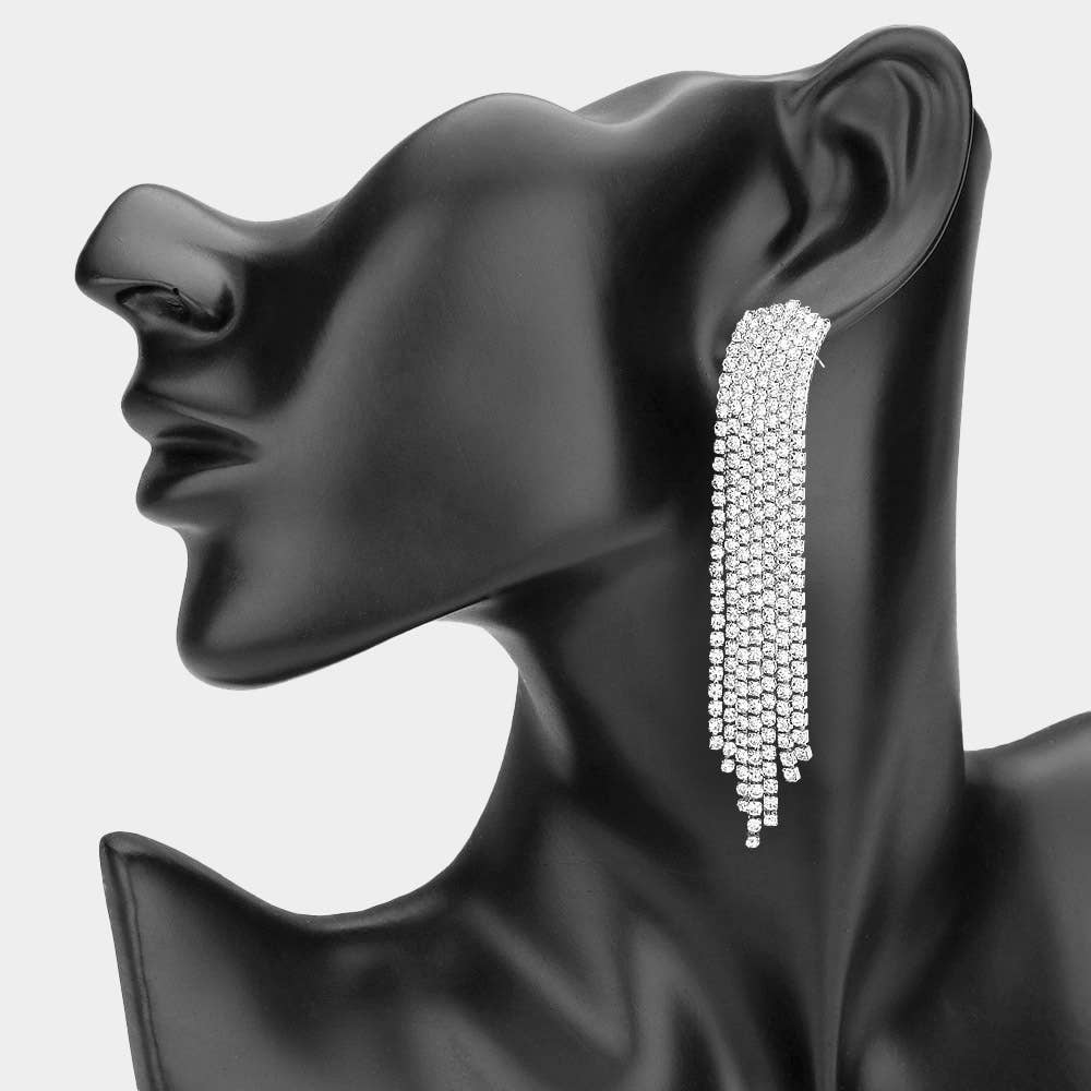 Elegant Rhinestone Fringe Drop Statement Evening Earrings