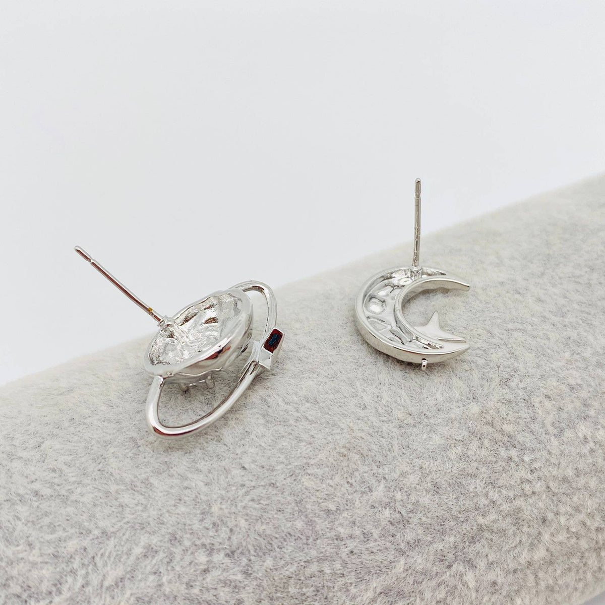 Silver Color Planet Moon Stars Asymmetric Ear Studs