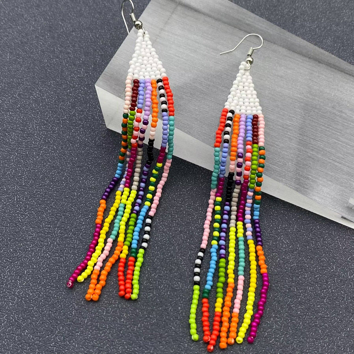Boho Colored hand-woven Seed Beads Fringe Earrings