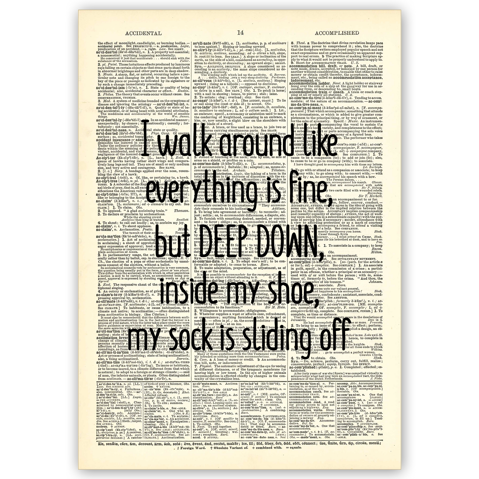 Art Print Dictionary Page | Vintage | I Walk Around Like