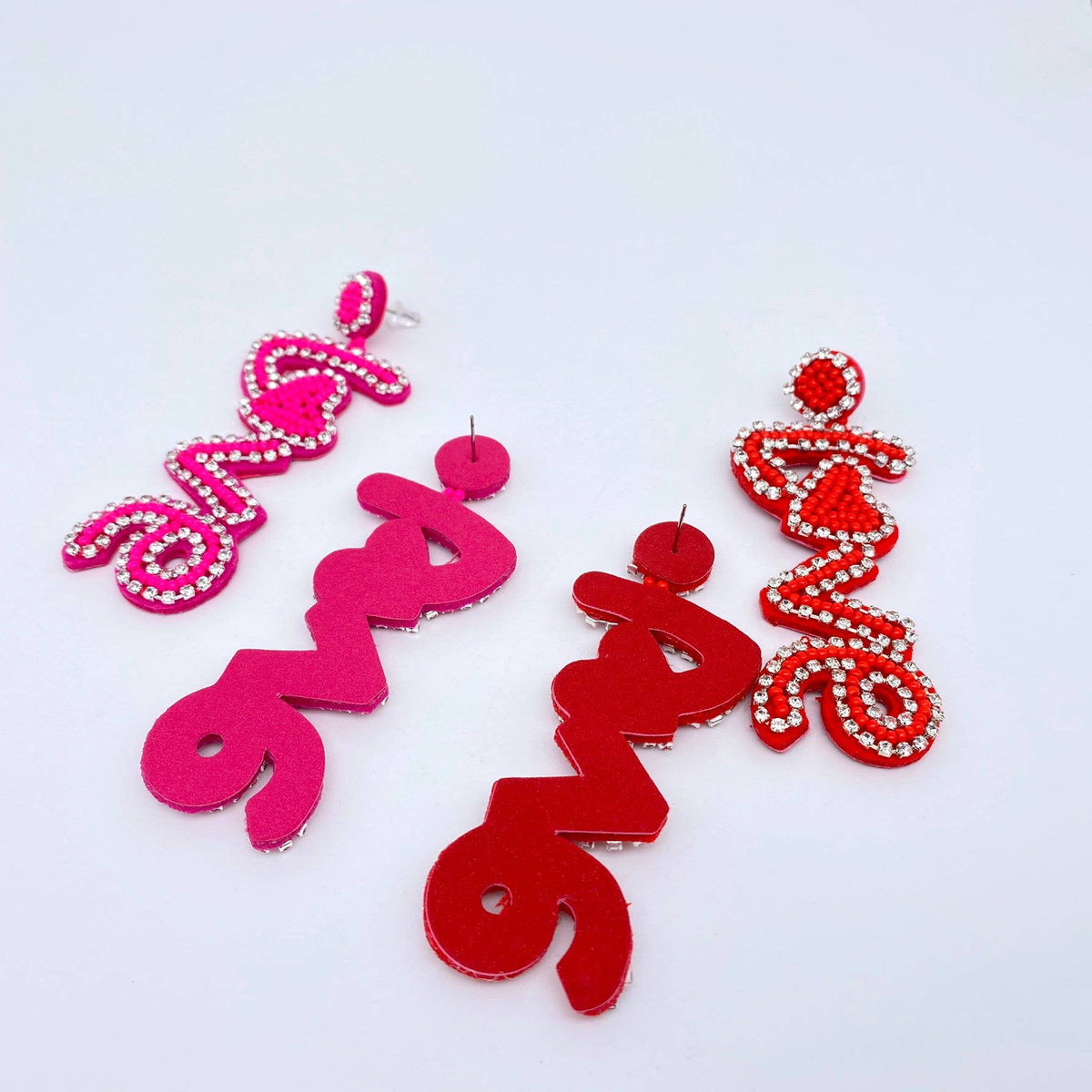 Hand-woven Sparkling 'LOVE' Beaded Earrings: Rose Red