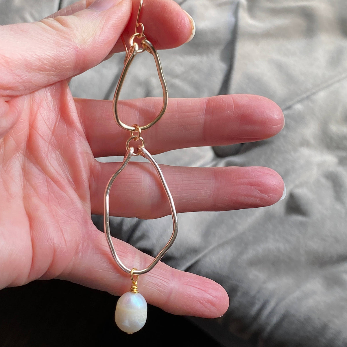 Pearl - Double Gold Hoop Earrings with Pearl Handmade Organic