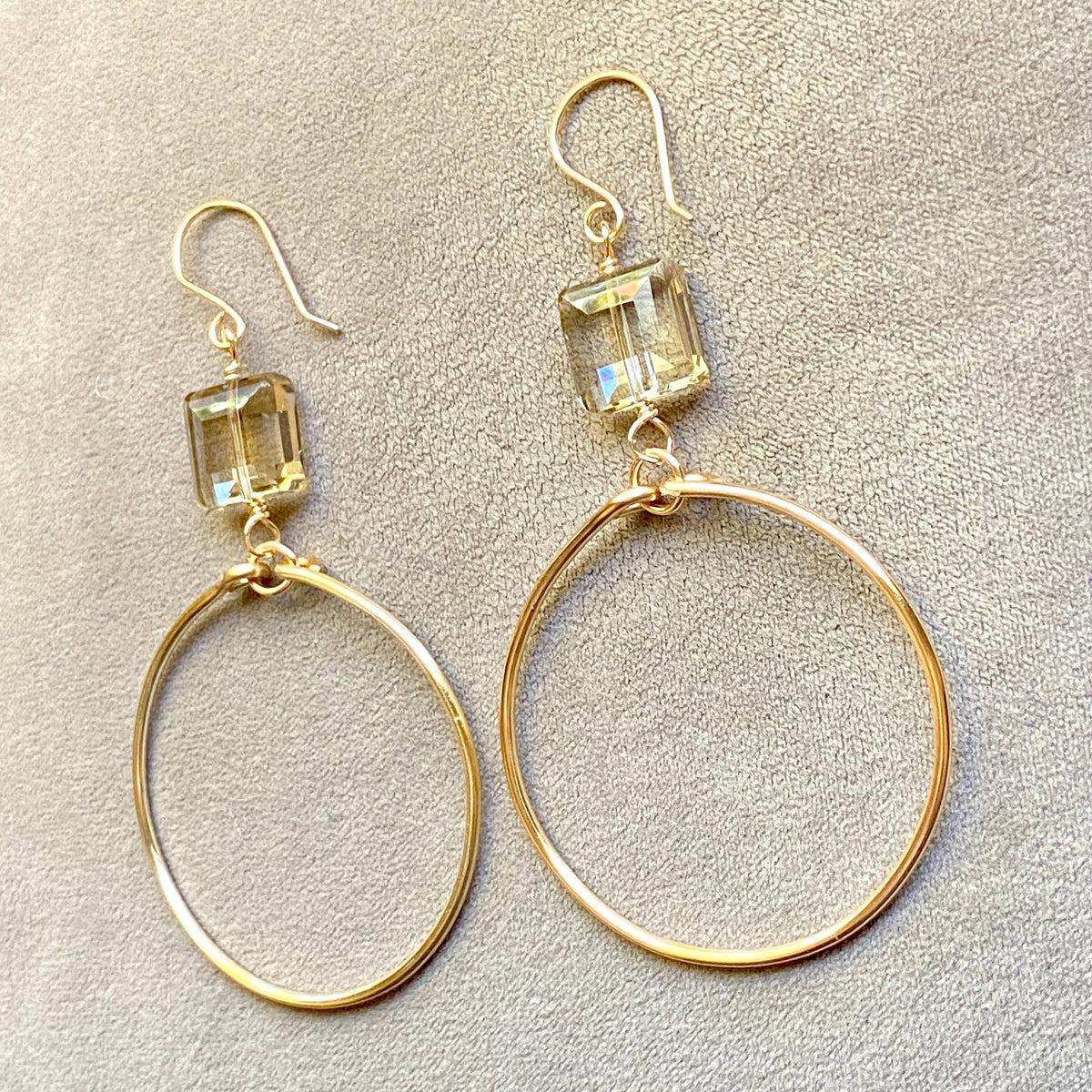 Large Smooth Gold  Hoop Champagne Crystal Earrings Sparkle: Champagne / Gold Hoops