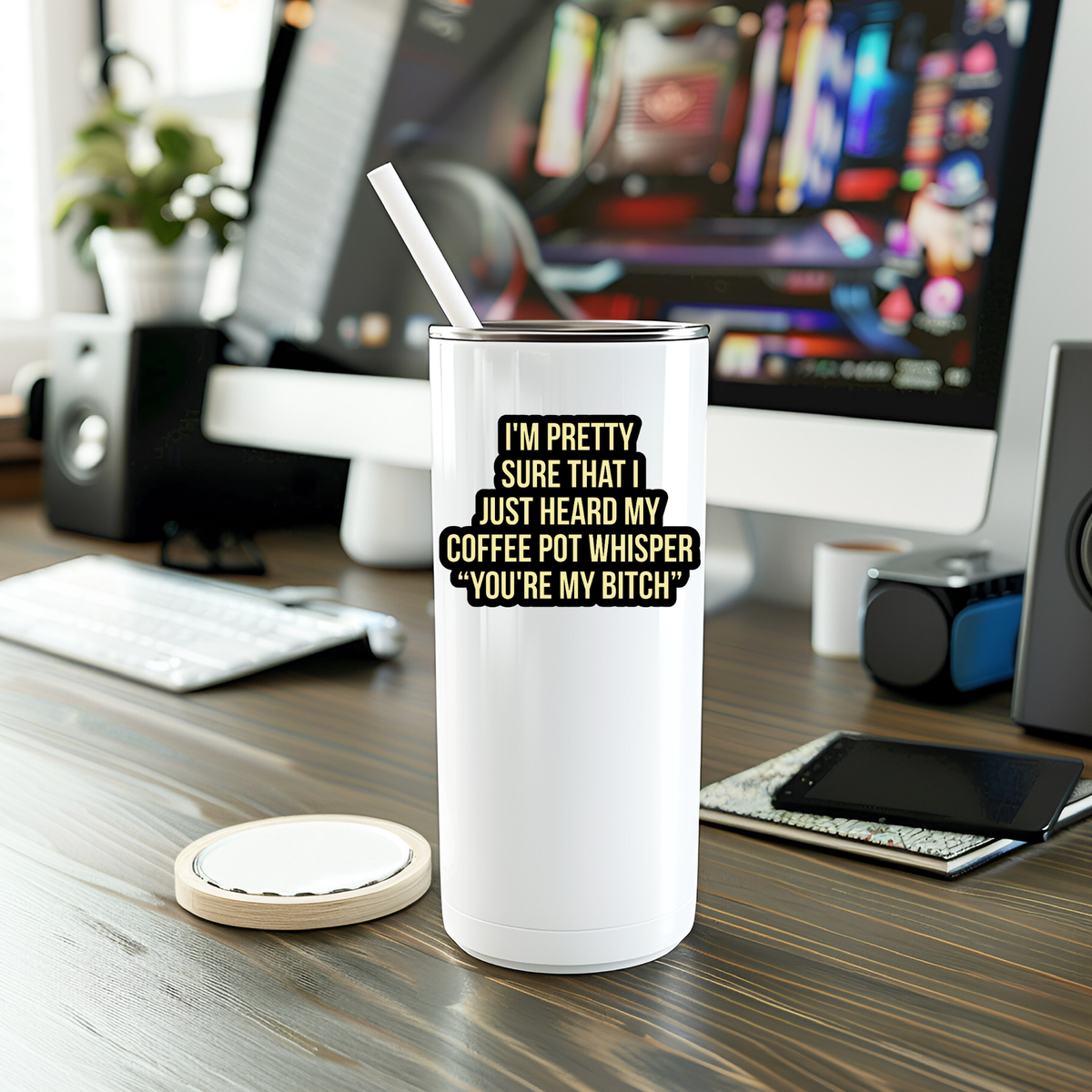 Funny Coffee Pot Whisper Vinyl Sticker