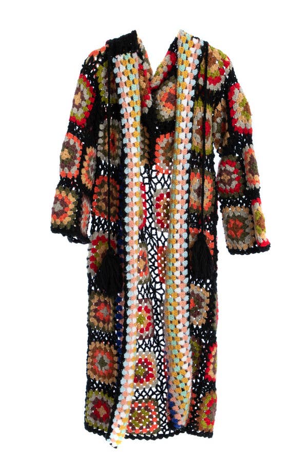 Hooded Granny Crochet Kimono: Black