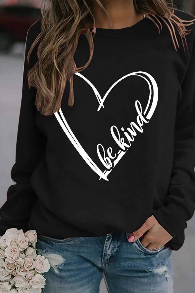 SPRING LOVE BE KIND PRINTED SWEATSHIRT PULLOVER  BLACK