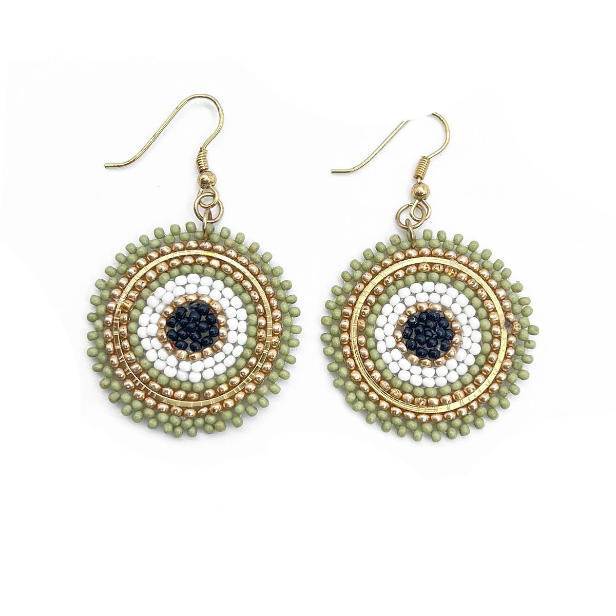 Seed Bead Color Circle Earrings - Multiple Color Styles: Sage &amp; Gold