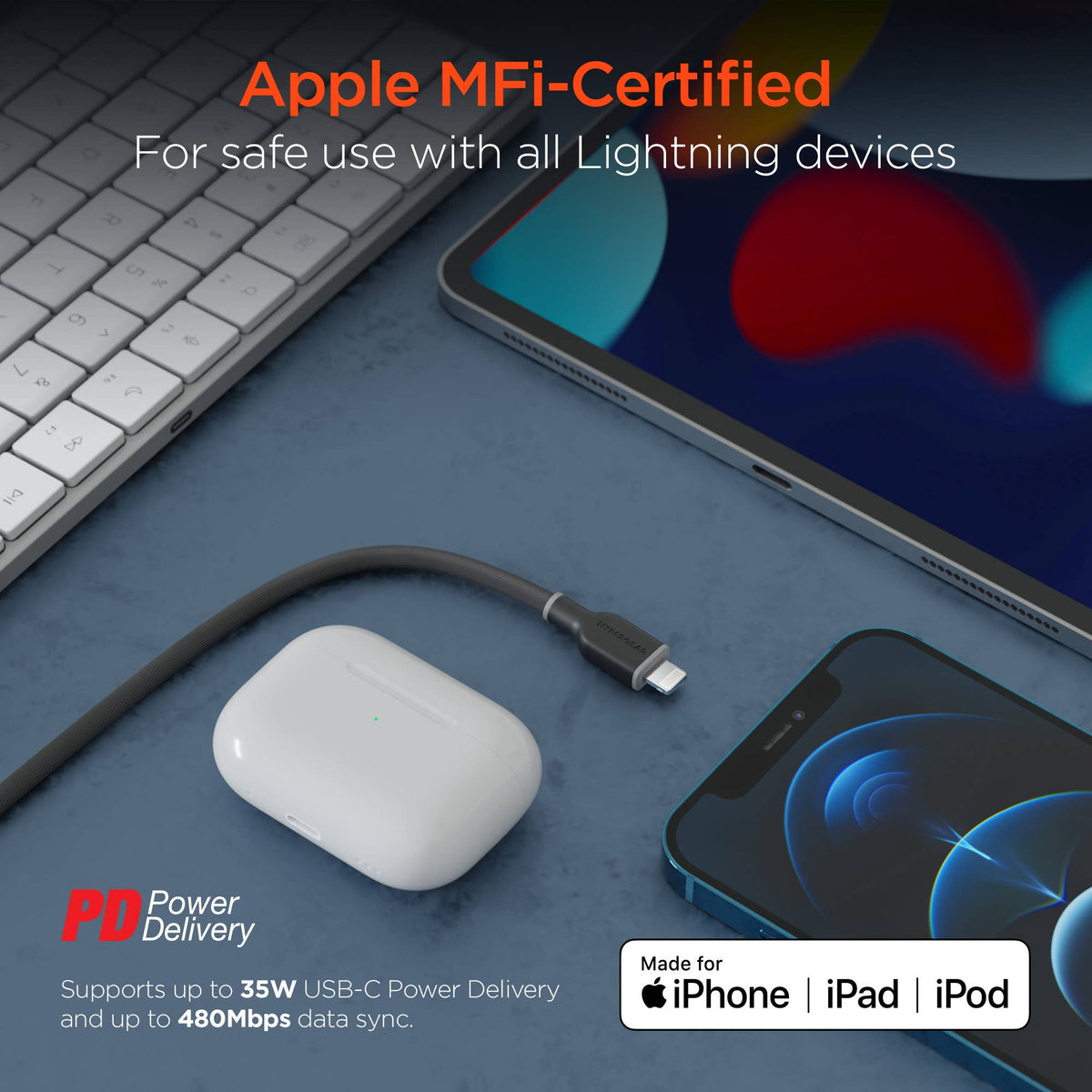 FlexiPro USB-C to Lightning Soft-Touch FastCharge Cable 10ft