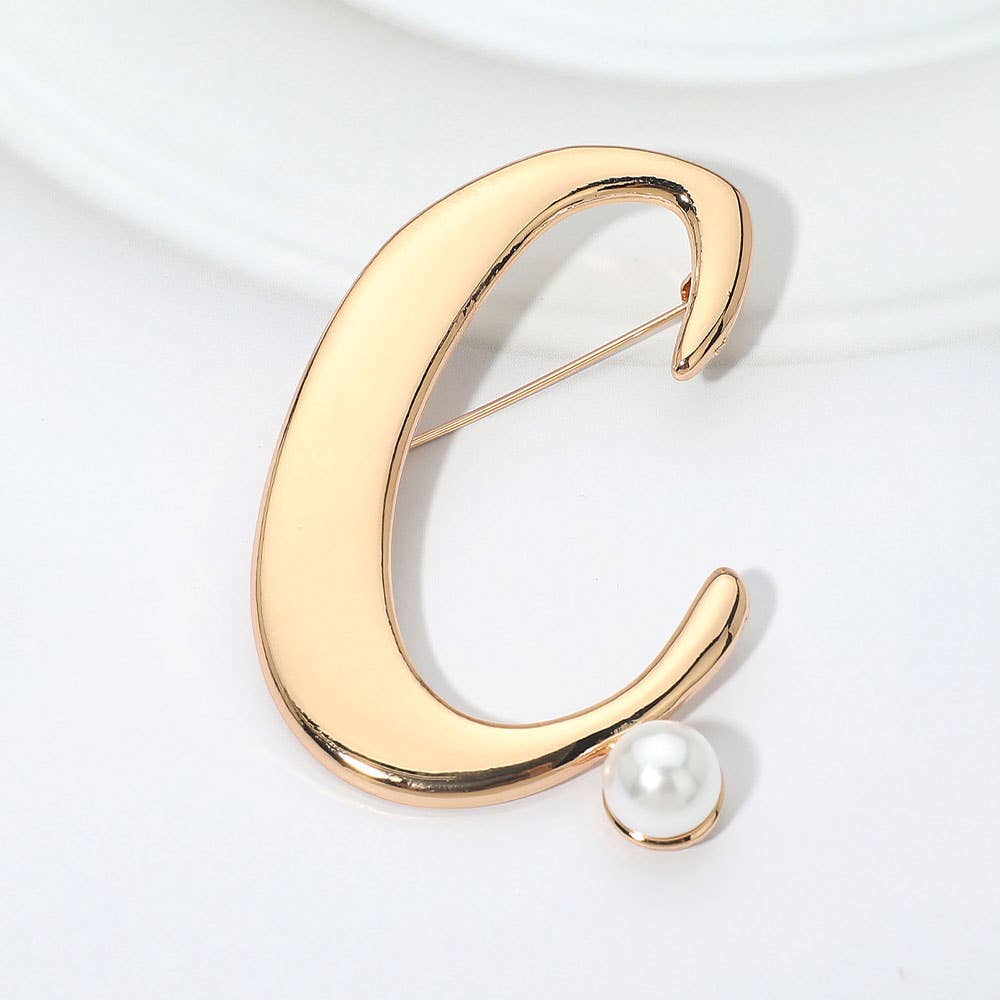 Pearl Accent Initial Letter Pin Brooch