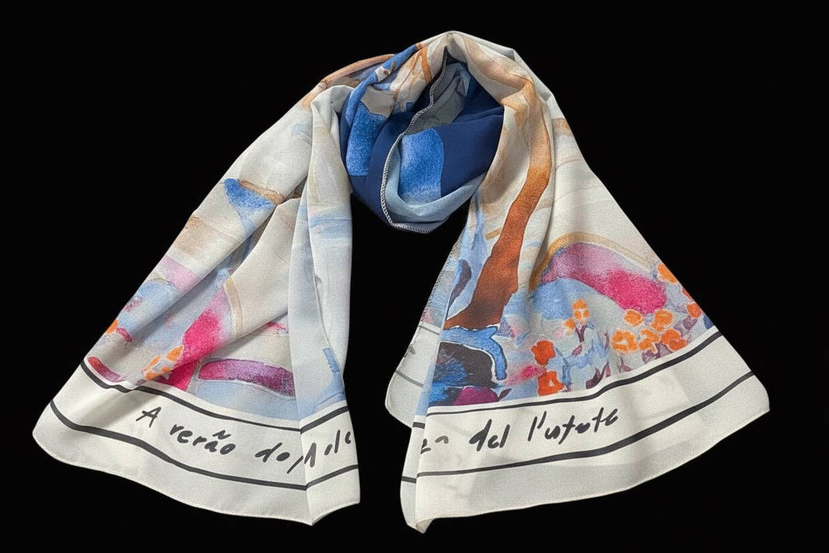 Watercolour Print Scarf-WHITE &amp; BLUE