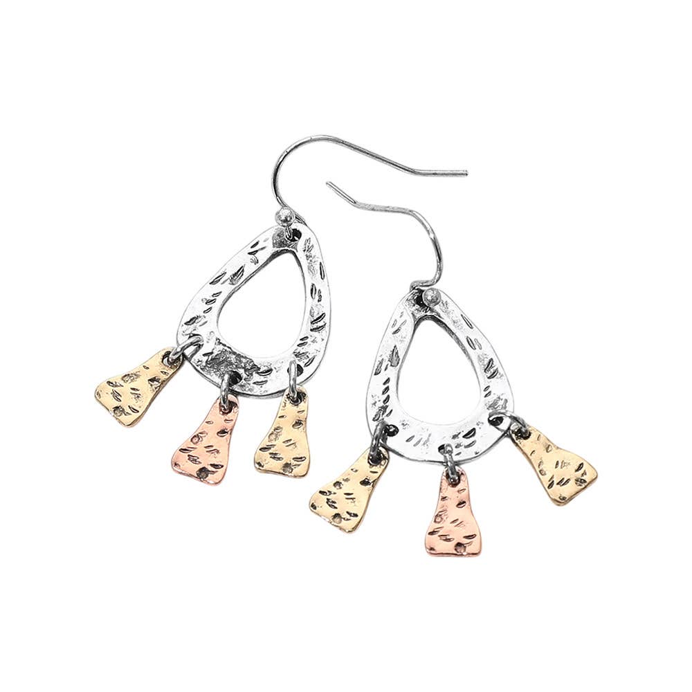 Hammered Metal Teardrop Dangle Earrings