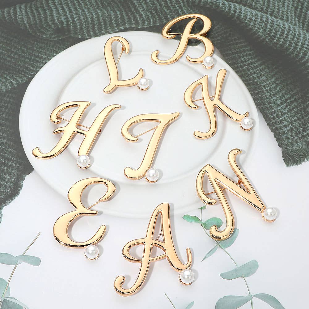Pearl Accent Initial Letter Pin Brooch