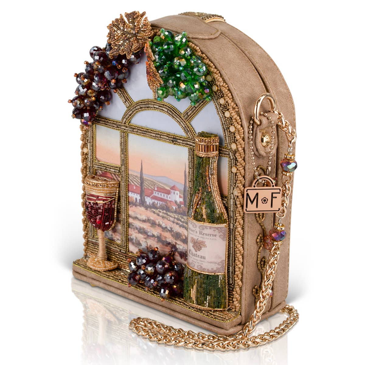 Wine Country beaded wine bottle and glass crossbody bag
