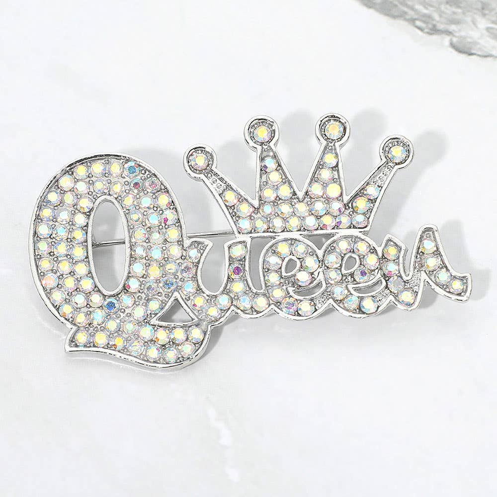 Rhinestone Pave Crown Queen Pin Brooch