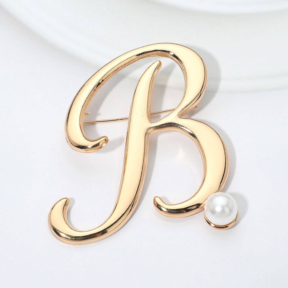 Pearl Accent Initial Letter Pin Brooch