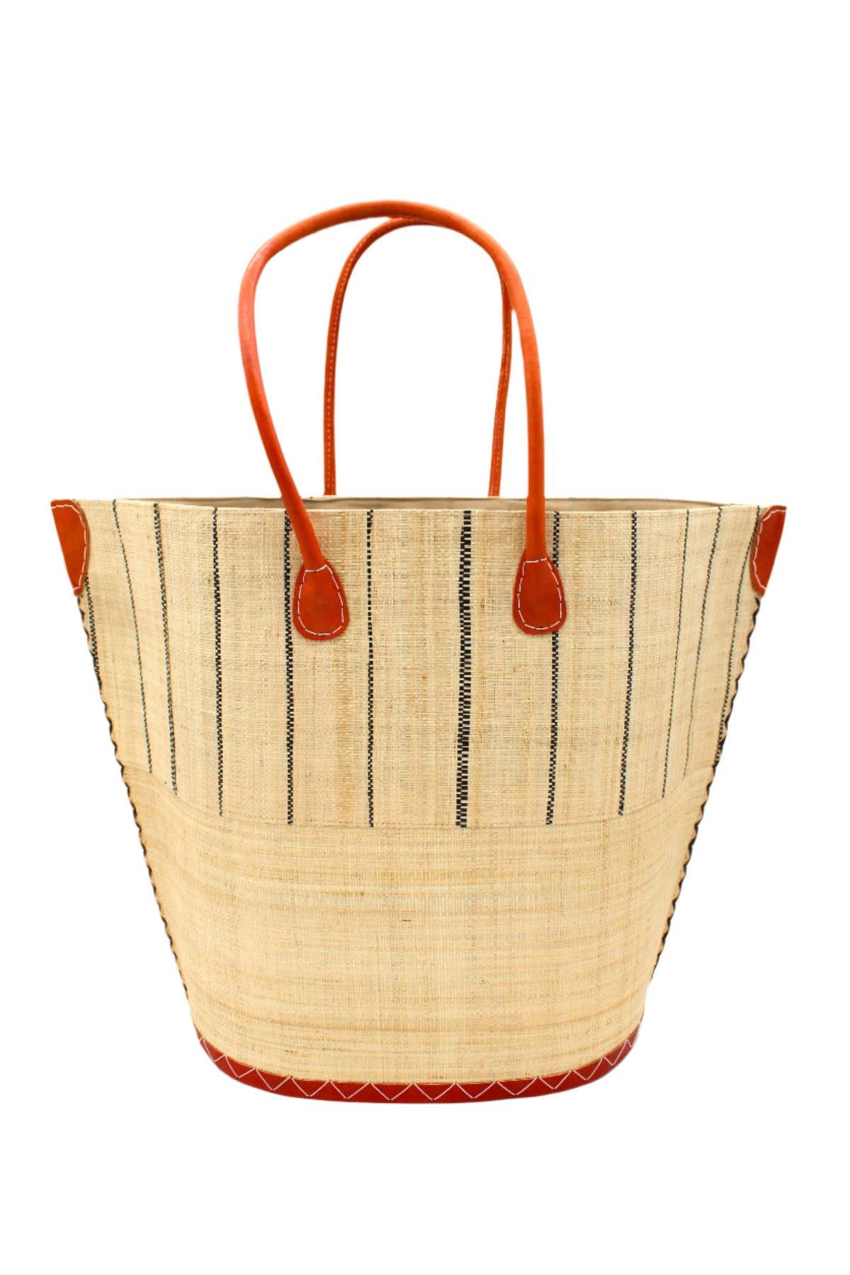 Santa Cruz Two Tone Pinstripes Raffia Straw Tote Bag: Large