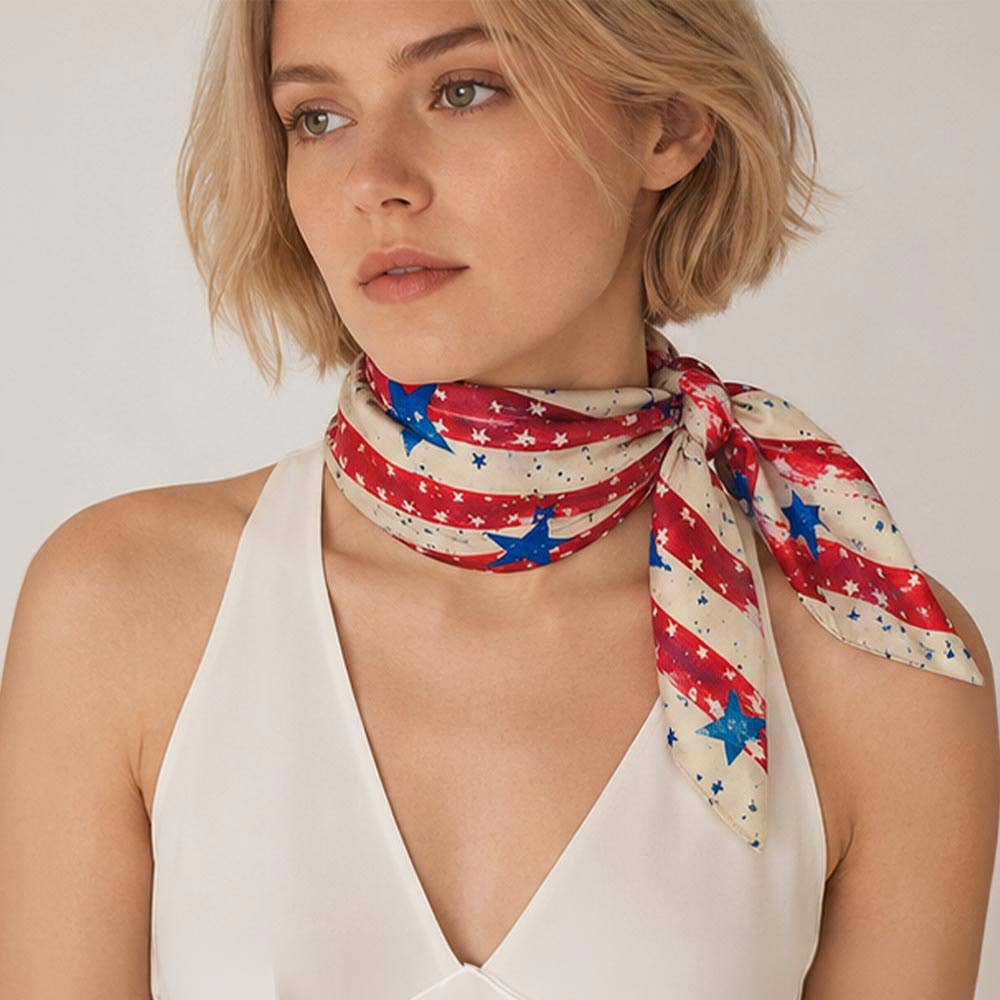 Vintage Patriotic American USA Flag Print Square Scarf