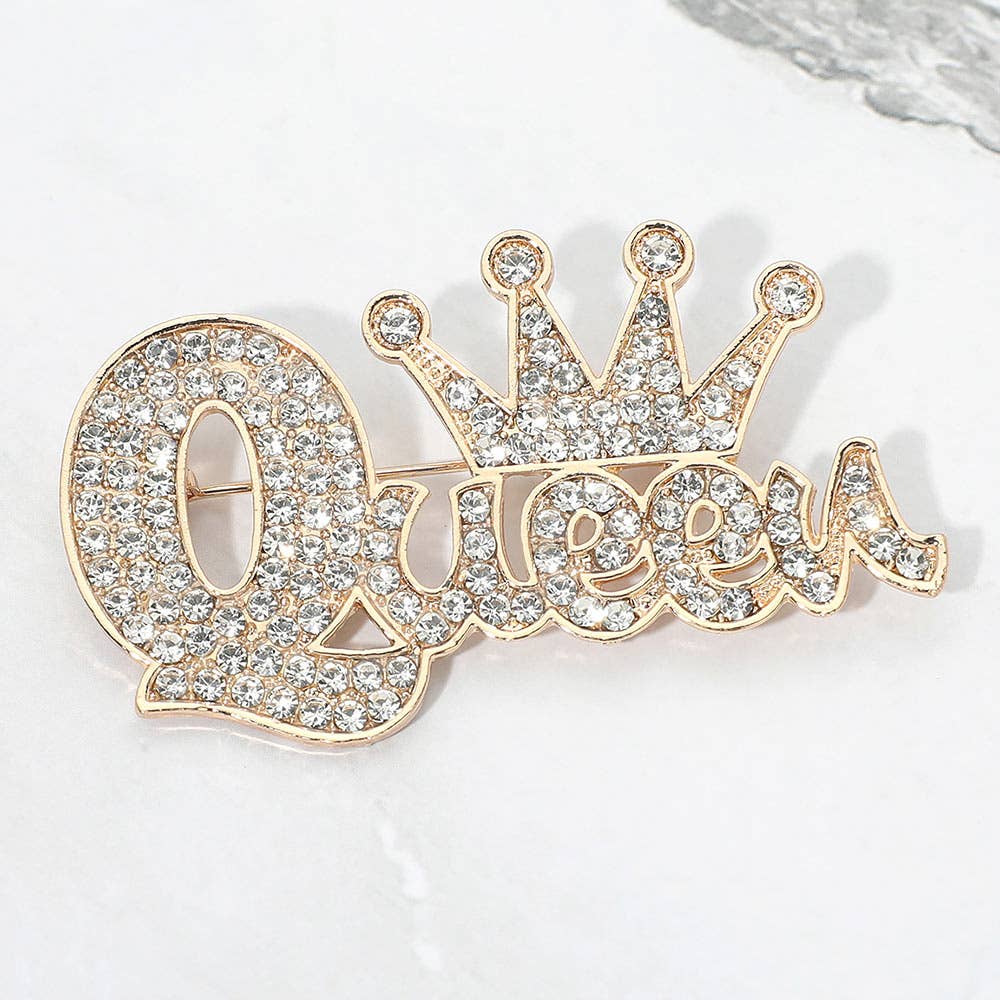 Rhinestone Pave Crown Queen Pin Brooch