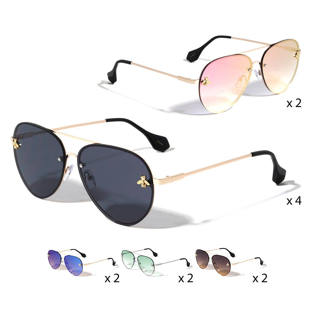 Tinted Lens Bee Detail Aviator Sunglasses