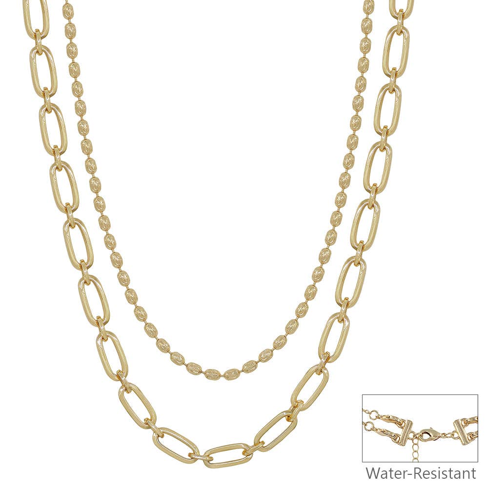 Gold Double Layered Oval and Flat Chain 16"-18" Necklace
