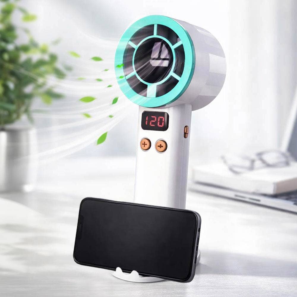 Light Up Digital Display Adjustable Speed Phone Stand Portable Handheld Mini Fan