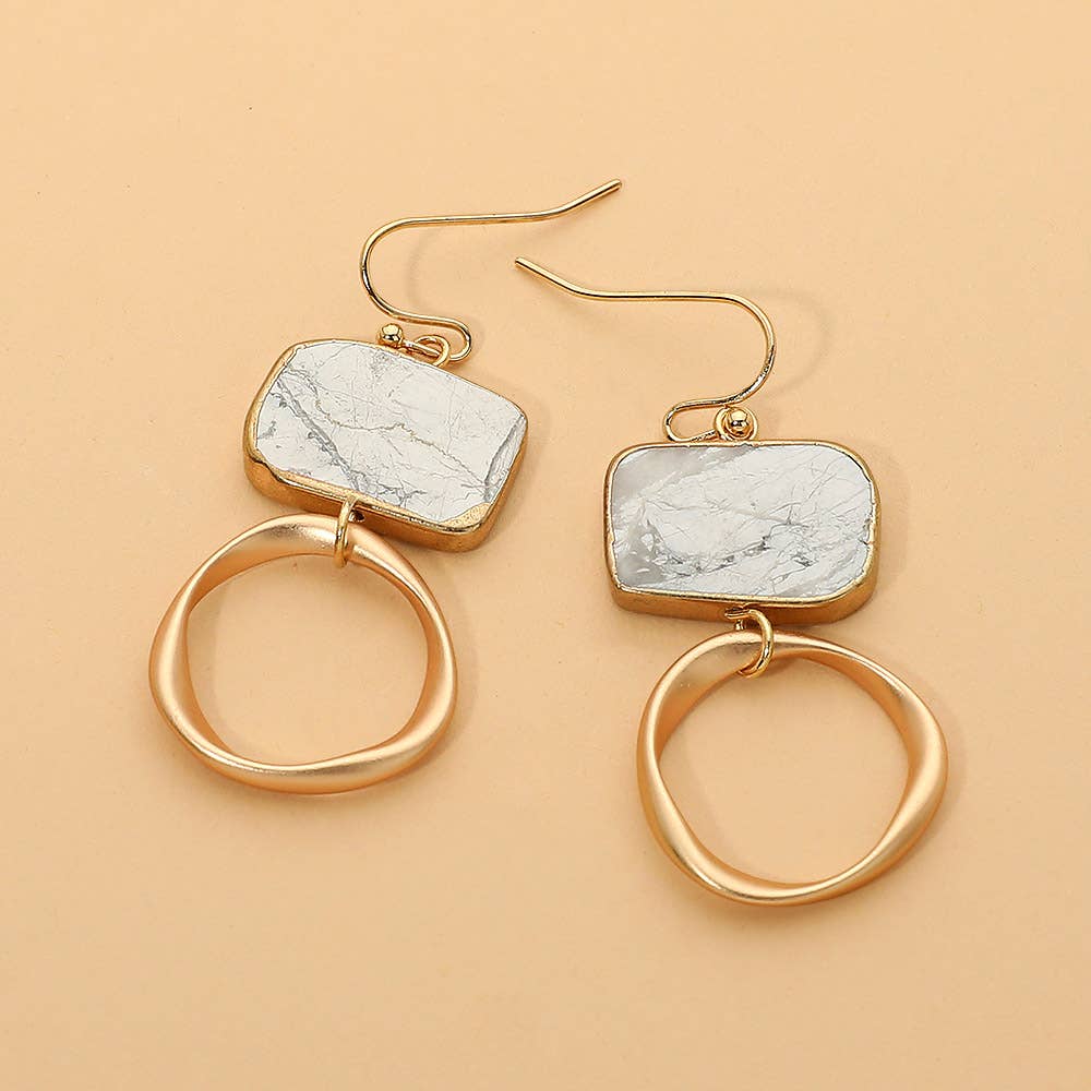 Natural Stone Geometric Ring Drop Earrings
