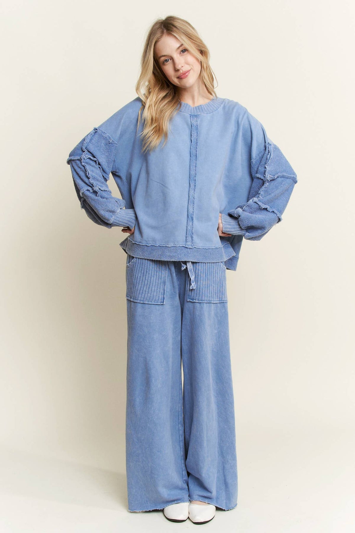 Mineral Wash Side Knit: Denim Blue