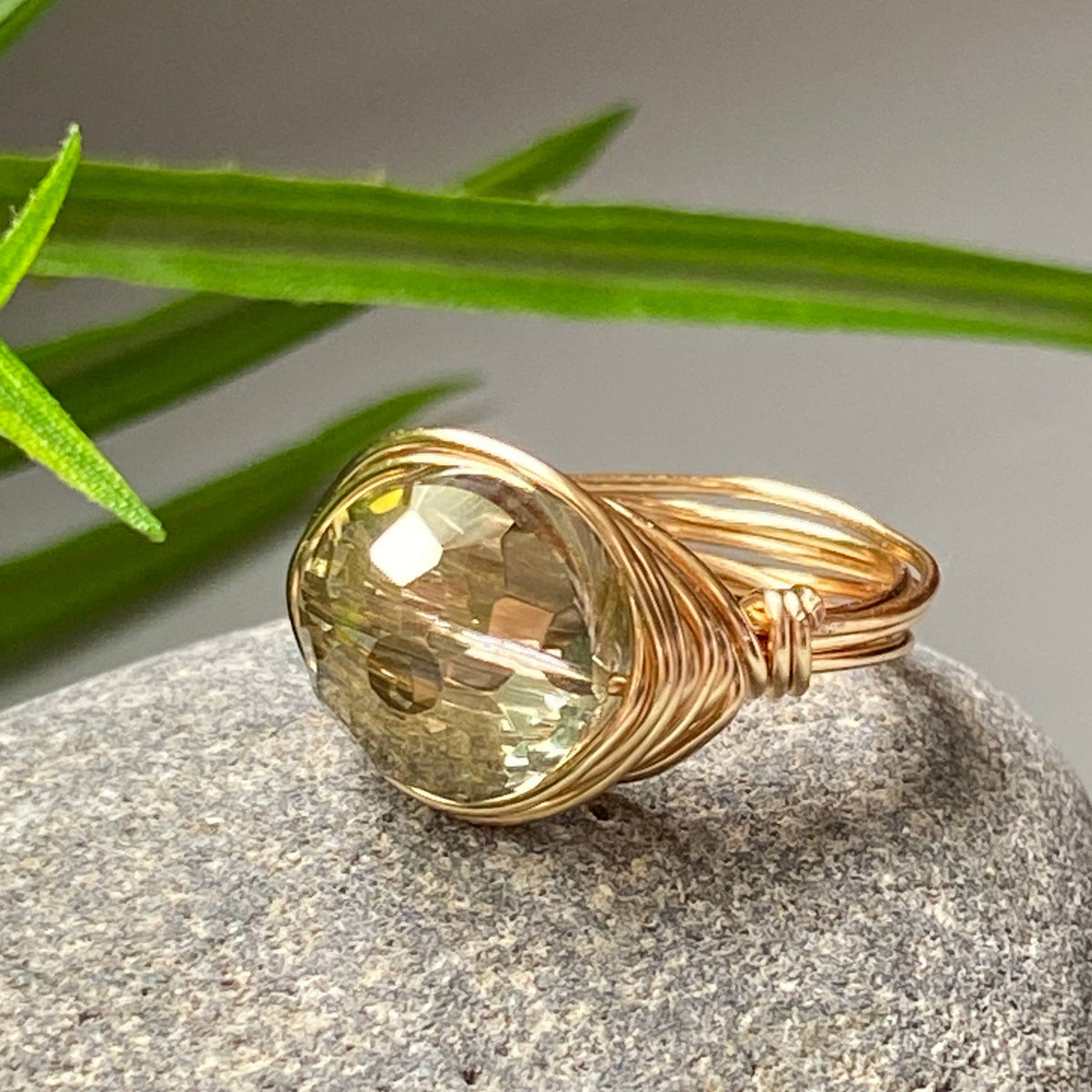 Green - Olive Green Crystal Statement Gold Ring: Gold