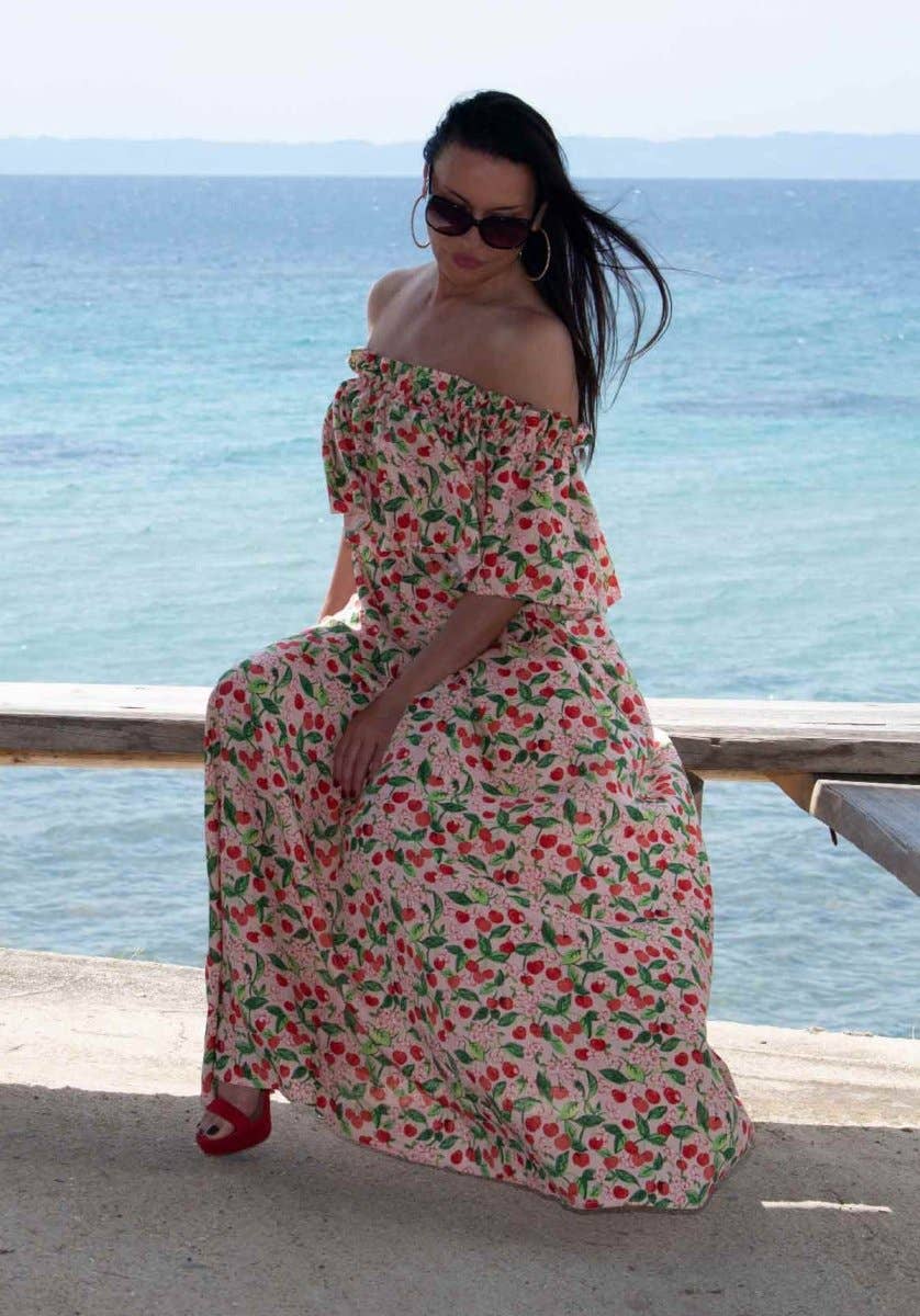 Linen Loose Off Shoulders Dress Tara: Floral