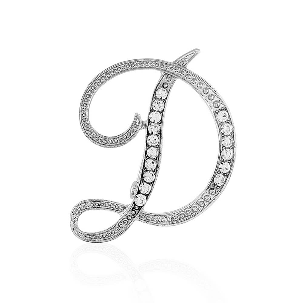 Stone Paved Monogram Initial Letter Pin Brooches