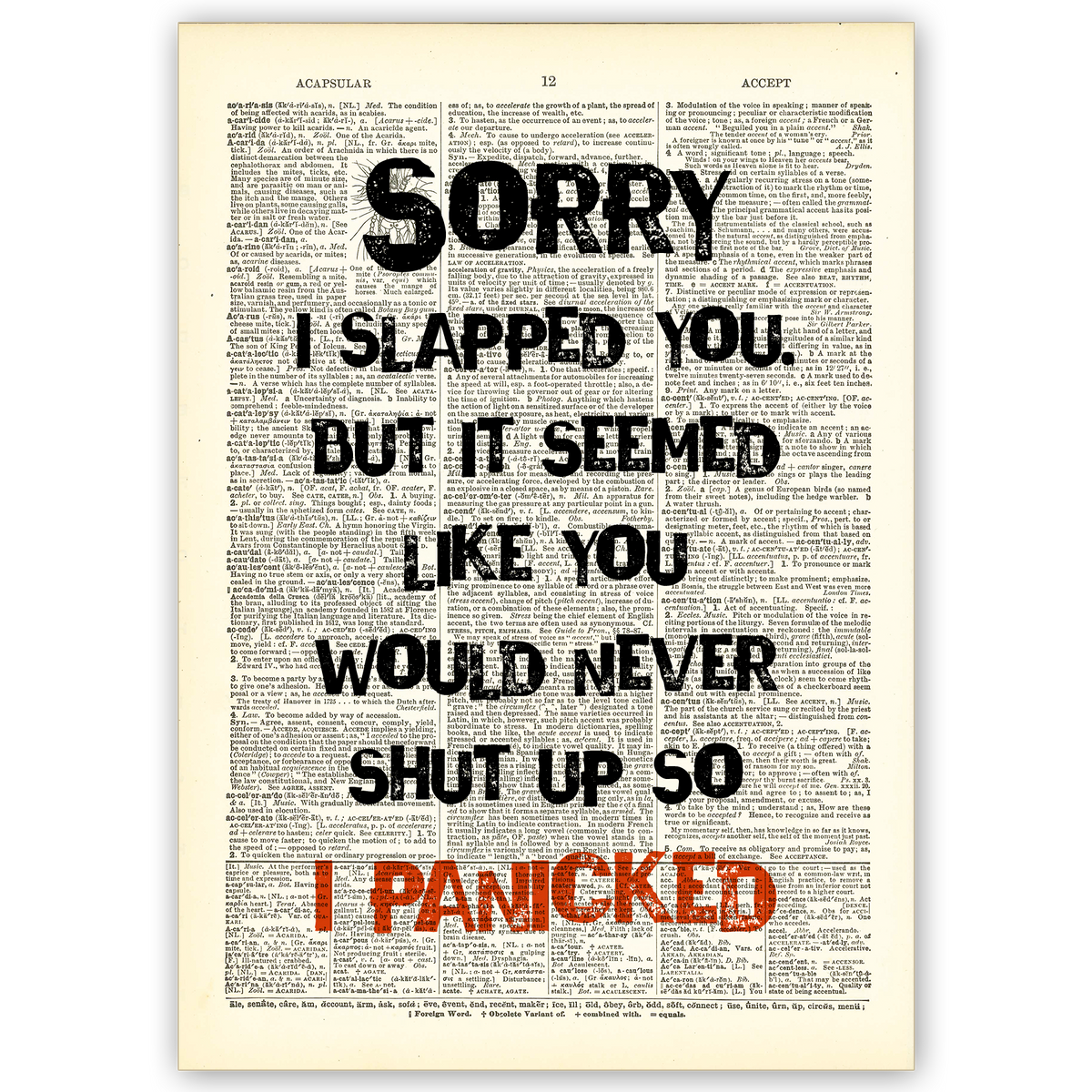 Art Print Dictionary Page | Vintage | Sorry I Slapped You