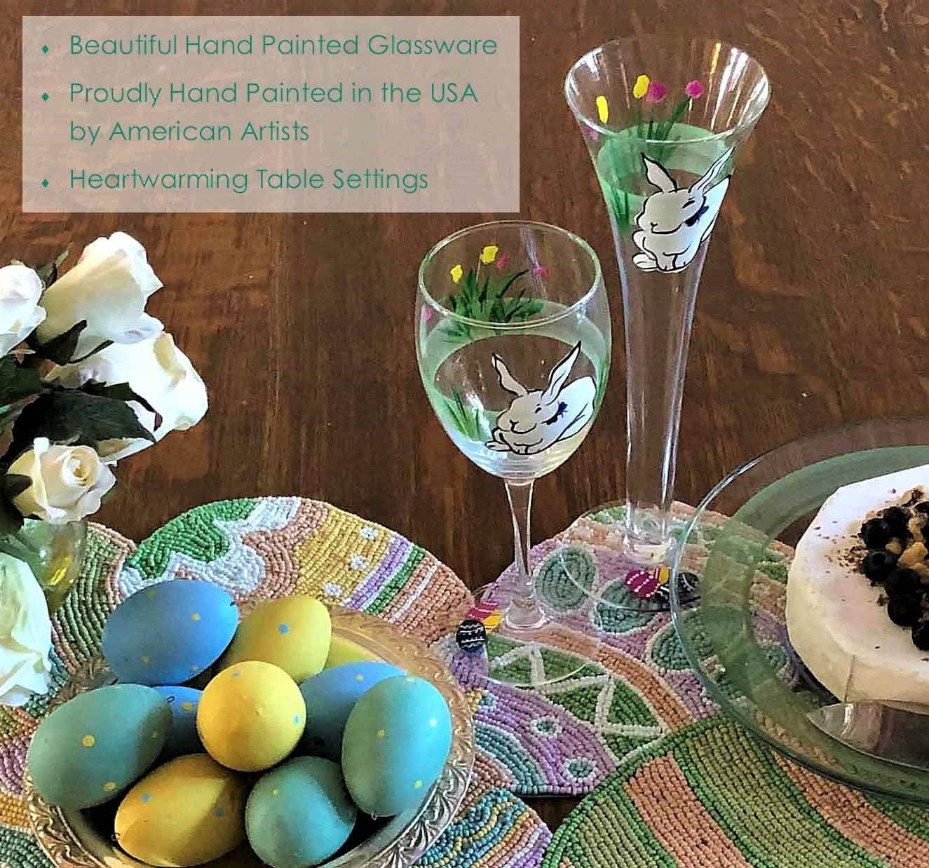 Bunny & Tulips Hollow Flute and Wine Glasses