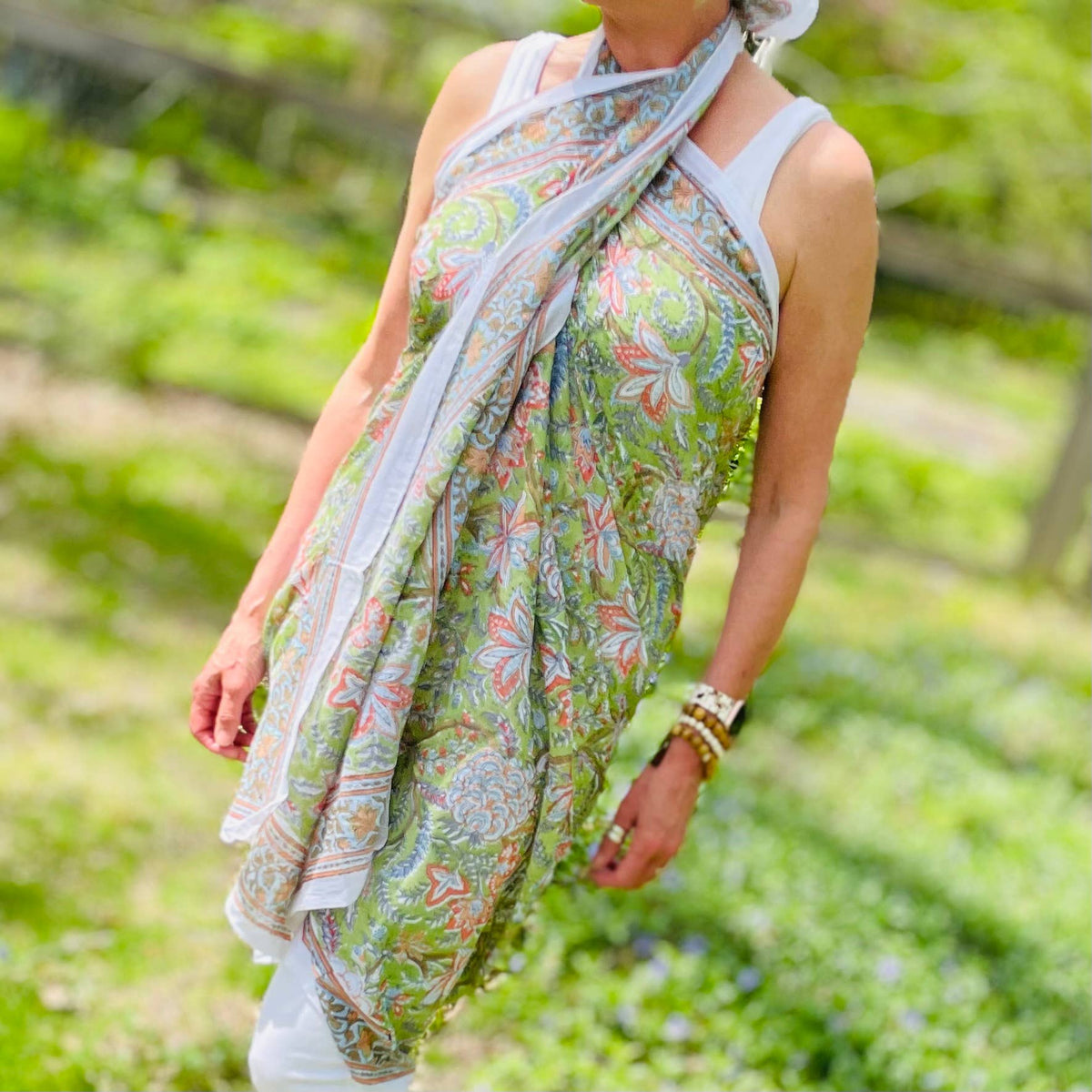 Kayla Cotton Sarong Scarf. Green.