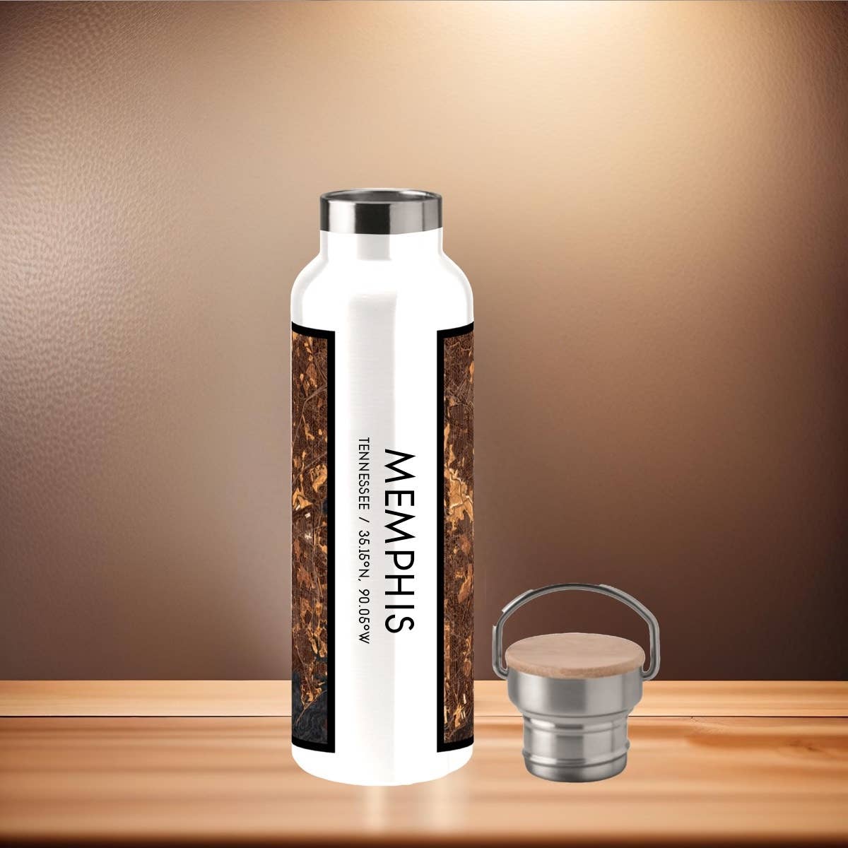 Memphis TN Map Bottle with Bamboo Top in Ember