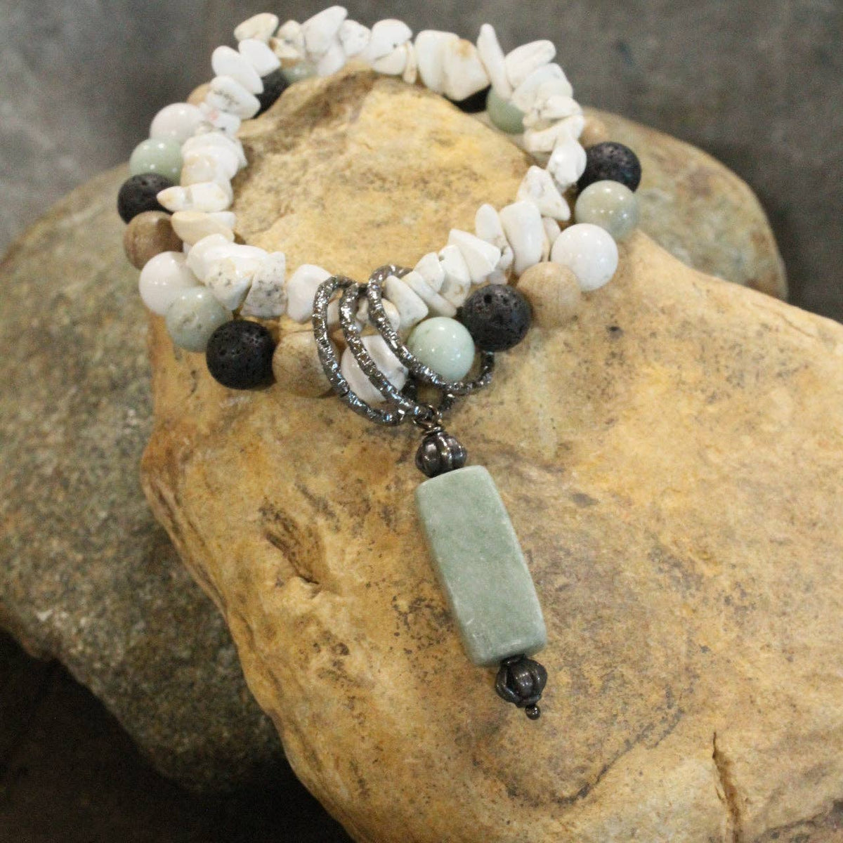 Bohemian Stone &amp; Link Nugget Bracelet Set