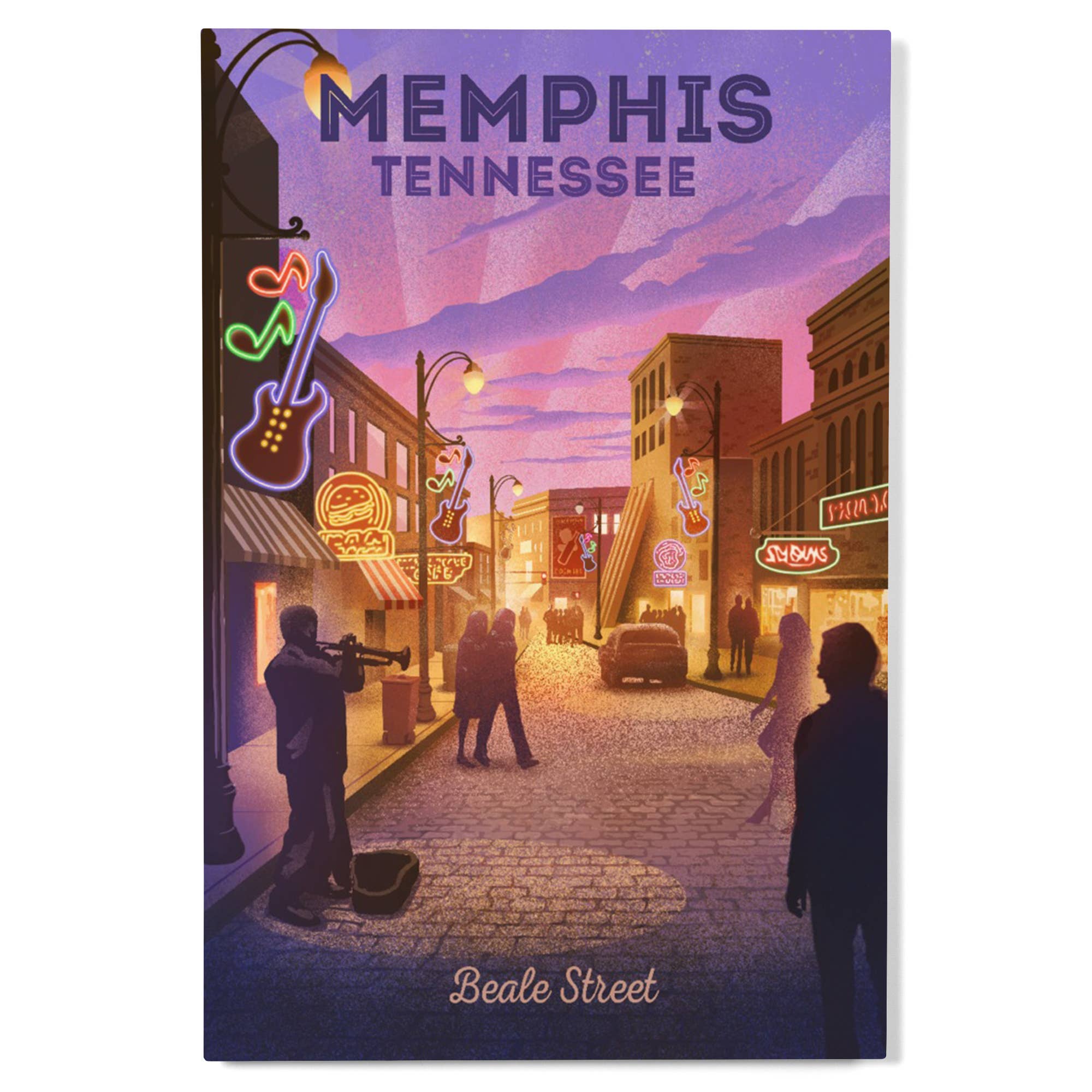 PREMIUM WOOD SIGN Beale St. Memphis, Tennessee, Lithograph